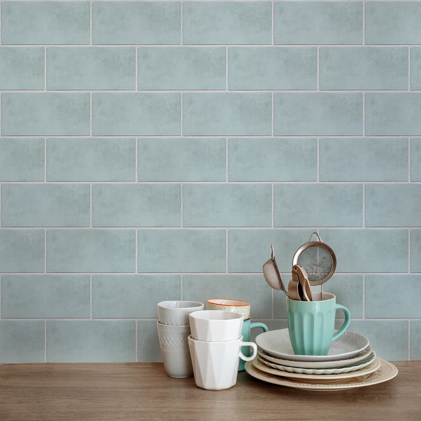 Alwayspon Vinyl Floor Wall Tile Sticker Nonslip Sticky Back Tile Decals for Kitchen Bathroom Selfadhesive Peel and Stick PVC Floor Sticker DIY Seafoam Green 30cmX15cmX4Pcs Set