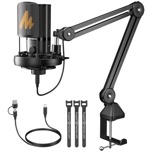 MAONO USB Condenser MicrophoneStudio Mic with Shock Mount Boom Arm Software Mute Gain Knob Volume Control for Streaming Recording Singing Podcasting Content Creation AudiobooksPM450