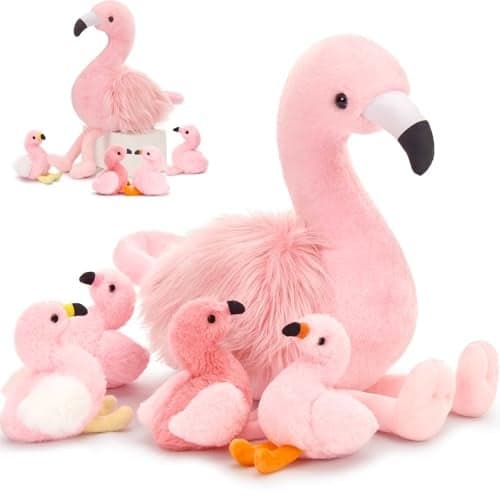 MorisMos Plush Flamingo Stuffed Animals18in Mommy Stuffed Flamingo with 4 Baby Bird Toys for Girls BoysPink Bird Stuffed Animal Gift for Kids Women Birthday Decor Baby Shower Christmas