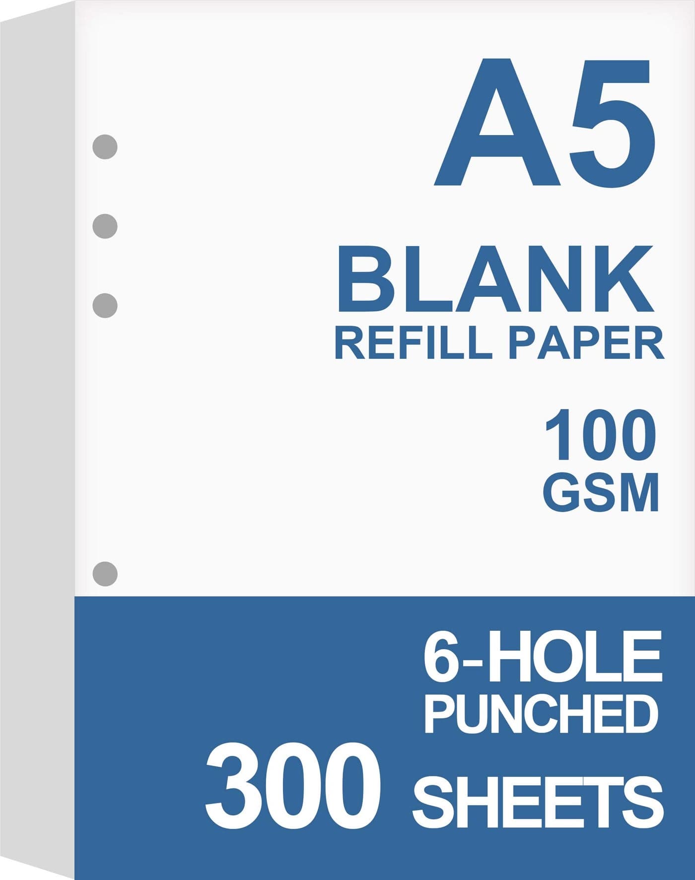 3Pack A5 Blank Paper Refills for Filofax Planner Organizer Binders 6 Hole Punched Total 300 Sheets600 Pages 100gsm White 58 x 82 Inch