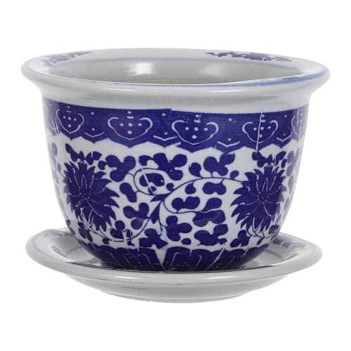 BESPORTBLE Chinoiserie White and Blue Planter: Chinese Ceramic Flower Pots Oriental Planter Pot Japanese Style Plant Holder Succulent with Trays Balcony Yard Home Decoration DIY