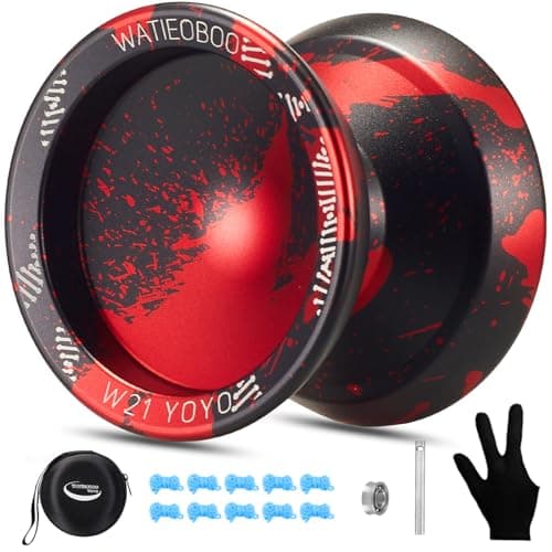 WATIEOBOO Yoyo R8 Responsive Yoyo for BeginnersProfessional Unresponsive Yoyos for Adults Pro Metal Trick Yoyos with Yo Yo Bearing Kit 10 Strings Case Gloves W21Black Red