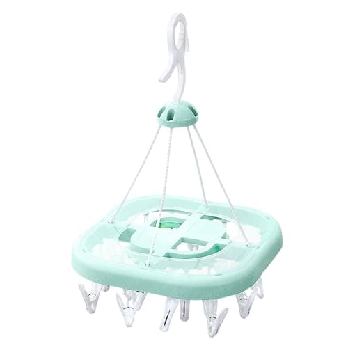 Funeiko Clips Hanger for Clothes Drying, Plastic Square Shape Cloth Drying Hanging Hanger with 24 Clips/Pegs, Baby Clothes Hanger, Clips for Cloth Hanging, Cloth Clips