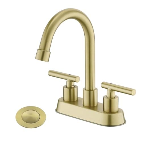 YardMonet Bathroom Faucet with Pop-up Drain, Bathroom Faucet with 2-Handle Bathroom Sink Faucet 4 Inch Centerset Faucets with Supply Lines, Gold
