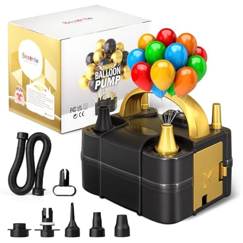 Bezente Balloon Pump Electric, 3-in-1 Portable Black Gold Balloon Air Pump Inflator with Dual Nozzle Balloon Blower Machine for Birthday Wedding Graduation Party Decoration