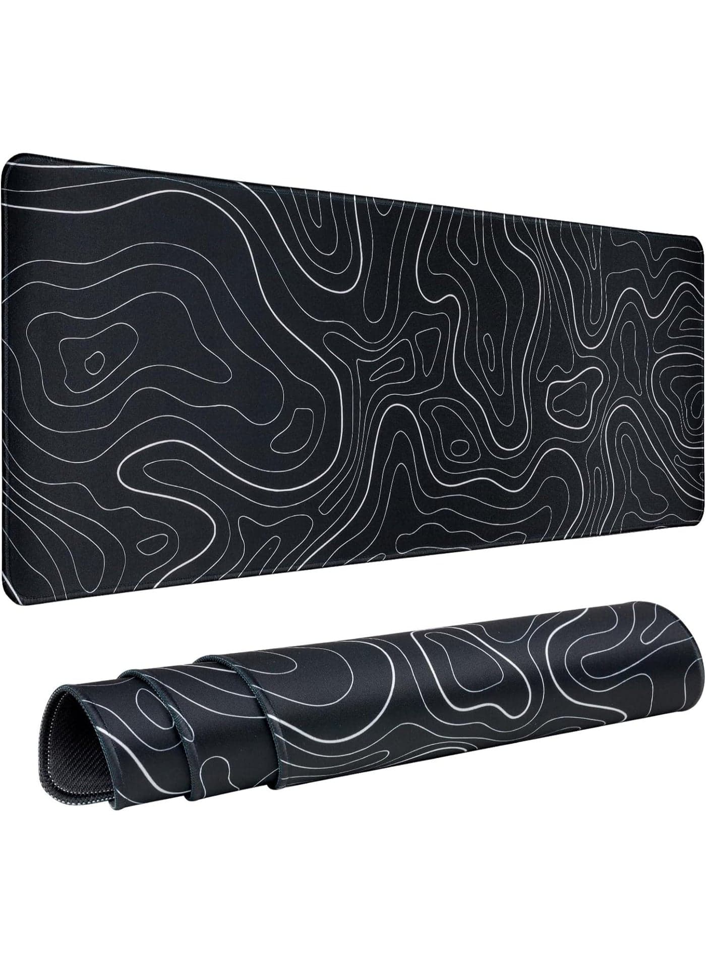 Gaming Mouse Pad Large,31.5 x 11.8in Topographic Keyboard Mousepad for Non-Slip Base and Stitched Edge, Extended Desk Pad XL Desk Mat (Black)