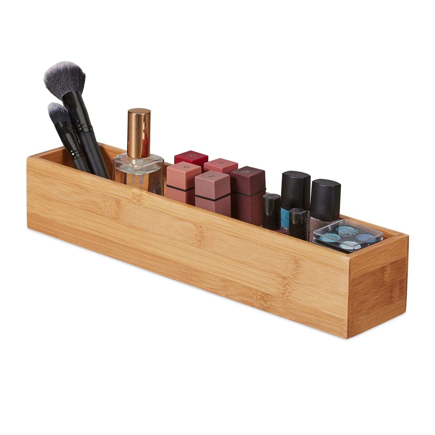 Relaxdays Bamboo Box Storage Bathroom Kitchen Desk Elongated Narrow Organiser Container 7 x 38 x 8 cm Natural