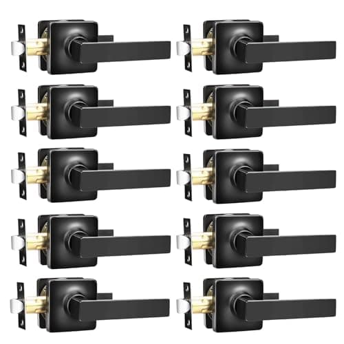 GOBEKOR 10 Pack Black Passage Lever Handle Interior Door Levers Hallway Closet Door Handles Straight Door Lock Keyless Square Lever Door Handles
