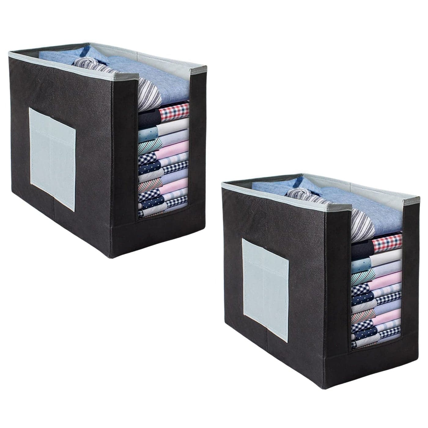 PrettyKrafts 2 Pcs Non Woven Shirt StackerCloth Organizer for StorageCloset Wardrobe Organizer for StorageFoldable Shirt Organizer Cloth Storage Box Grey Black 25x38x40 cm