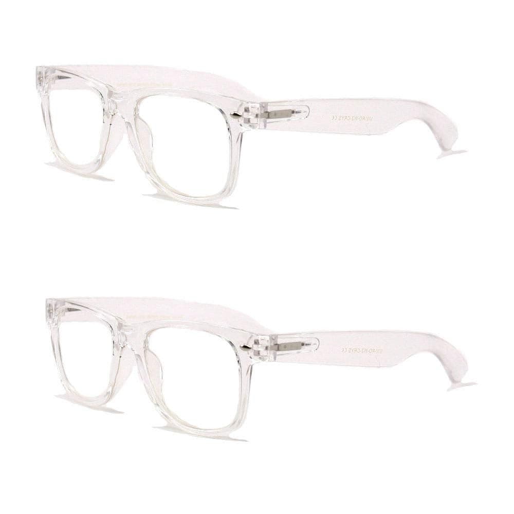 V.W.E. 2 Pairs Transparent Neon Color Deluxe Reading Glasses - Comfortable Stylish Simple Readers Magnification (Clear, 2.25)