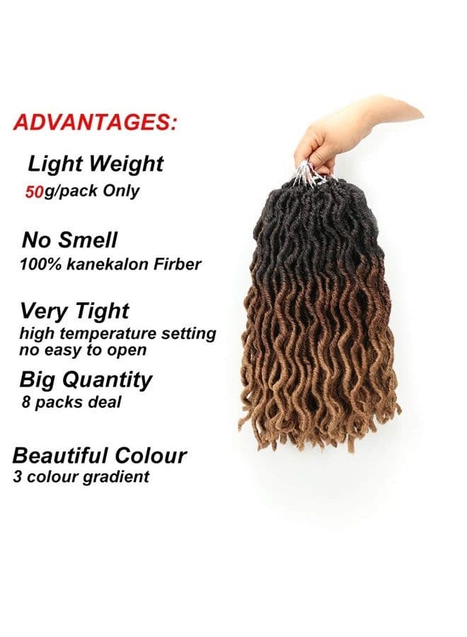 Eliza Wavy Gypsy Locs Faux Locs Ombre Crochet Hair 14" 8Packs/Lot Goddess Locs 100% Kanekalon Fiber Faux Locs African Roots Dreadlocs Synthetic Braiding Hair Extensions for Black Women(14",8Packs,OM3T