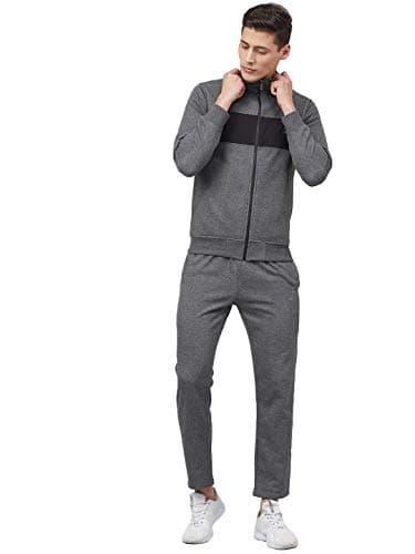 CHKOKKO Mens High Neck Winter Tracksuit Full Zip Jacket with Elastic Waist Lower Warm and Soft Activewear Set for Gym Running and Casual Use Anthra 4XL