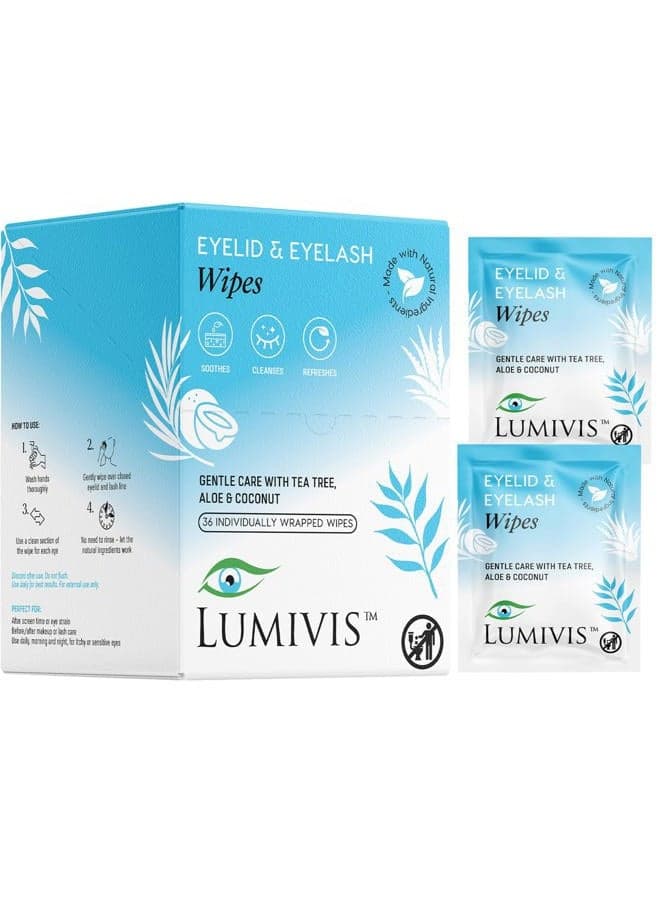Tea Tree Oil Eyelid Wipes - 36 Individually Wrapped Pads for Daily Eye Cleansing and Makeup Removal - Soothe, Cleanse & Revitalize