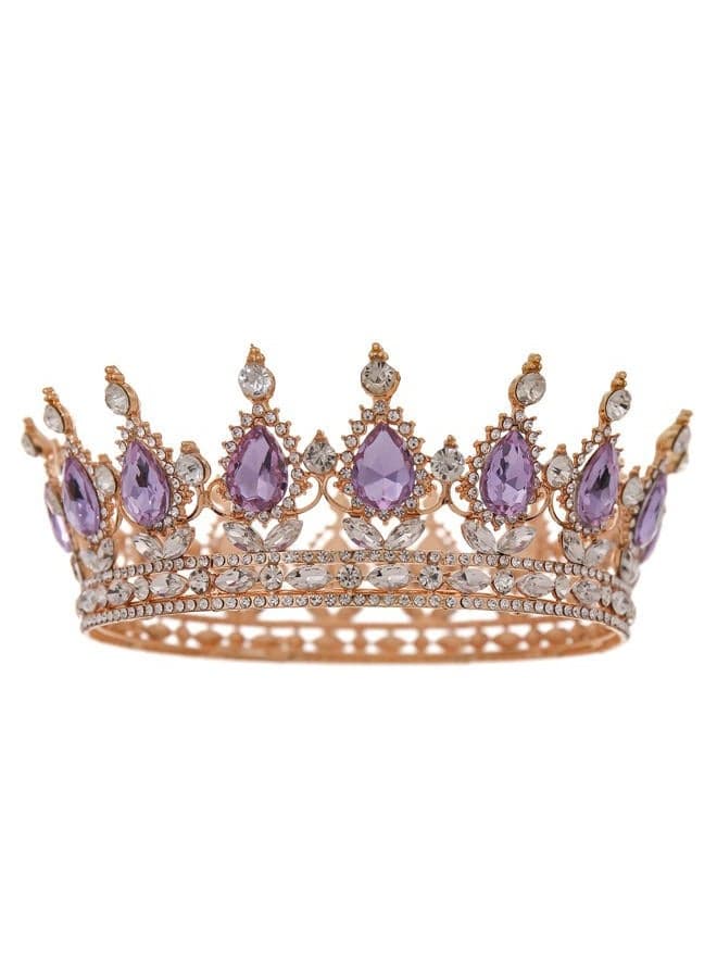 Queen Crown Rhinestone Wedding Crowns and Tiaras for Women Costume Party Hair Accessories Princess Birthday Crown Crystal Bridal Crown (Gold+Light Purple)