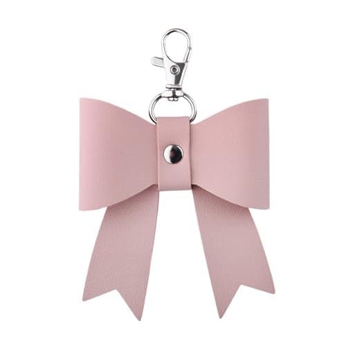 Novelty Leather Bow Keychain for Women Girls Bow Keychain Accessories Bow Bag Charm Leather Purse Charm for Handbags Charms for Purses Pink Leather Bow Key Chain Coquette Leather Bow Charms