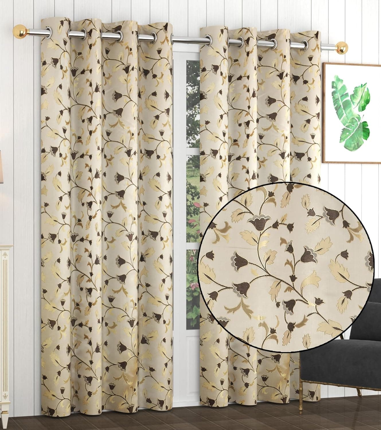 FRESH FROM LOOM Grommet Curtains For Door 9 Feet LongLatest Big Window Curtain Premium Polyester Weaved PardaLatest Modern Parde For Living Room BedroomHome Office Jacquard Screens Coffee 2Pc