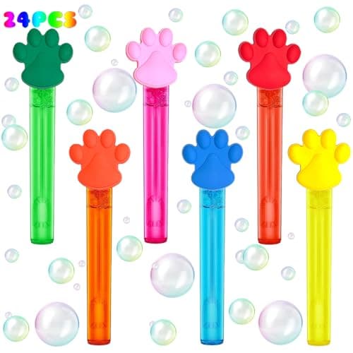 uoyoi Paw Party Favors24Pcs Paw Print Bubble Wands for KidsCute Bubble Wand for Pet Dog Puppy Cat Birthday Party SuppliesClassroom Prizes Pinata Goodie Bag Stuffers Gifts