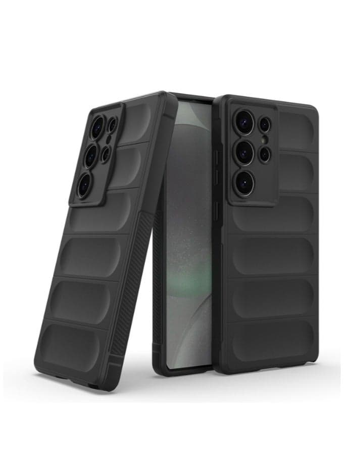 for Samsung Galaxy S25 Ultra Case, Heavy Duty 3D Striped Pattern Sensory Soft Silicone Full Portection Shockproof Phone Case for Samsung Galaxy S25 Ultra, Black