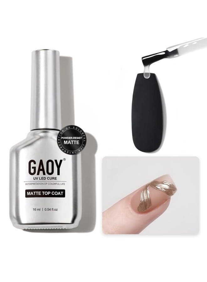 Matte Gel Top Coat, 16ml Powder-Resist Matte Finish for Detail Chrome Powder Painting Long Lasting UV Gel Nail Art DIY