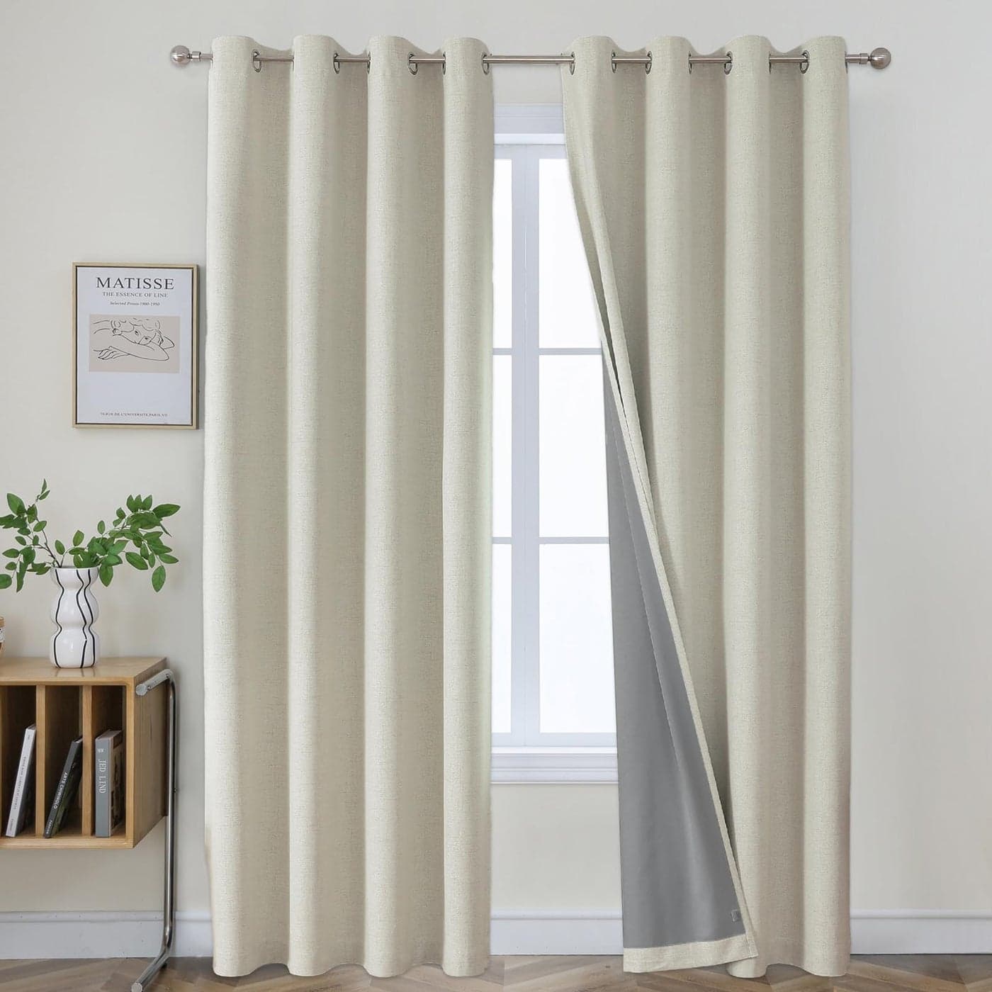 Joydeco Blackout Curtains 120 Inches Long 2 Panels Burg Room Darkening Curtains for Bedroom 100 Black Out Textured Thermal Drapes Privacy Protection 2 Panels SetW52 x L120 Inch Light Beige