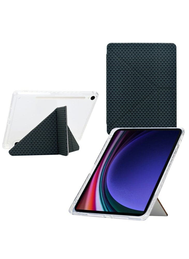 Tablet Case For Samsung Galaxy Tab S10 FE/Tab S9 FE/Tab S9,Y-Fold Stand Pyramid-patterned Leather+Clear Acrylic Cover with Pencil Holder - Green