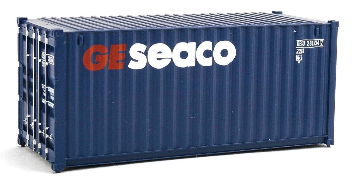 Walthers SceneMaster HO Scale Model of GE Seaco (Blue, White, red) 20' Corrugated Container,949-8064