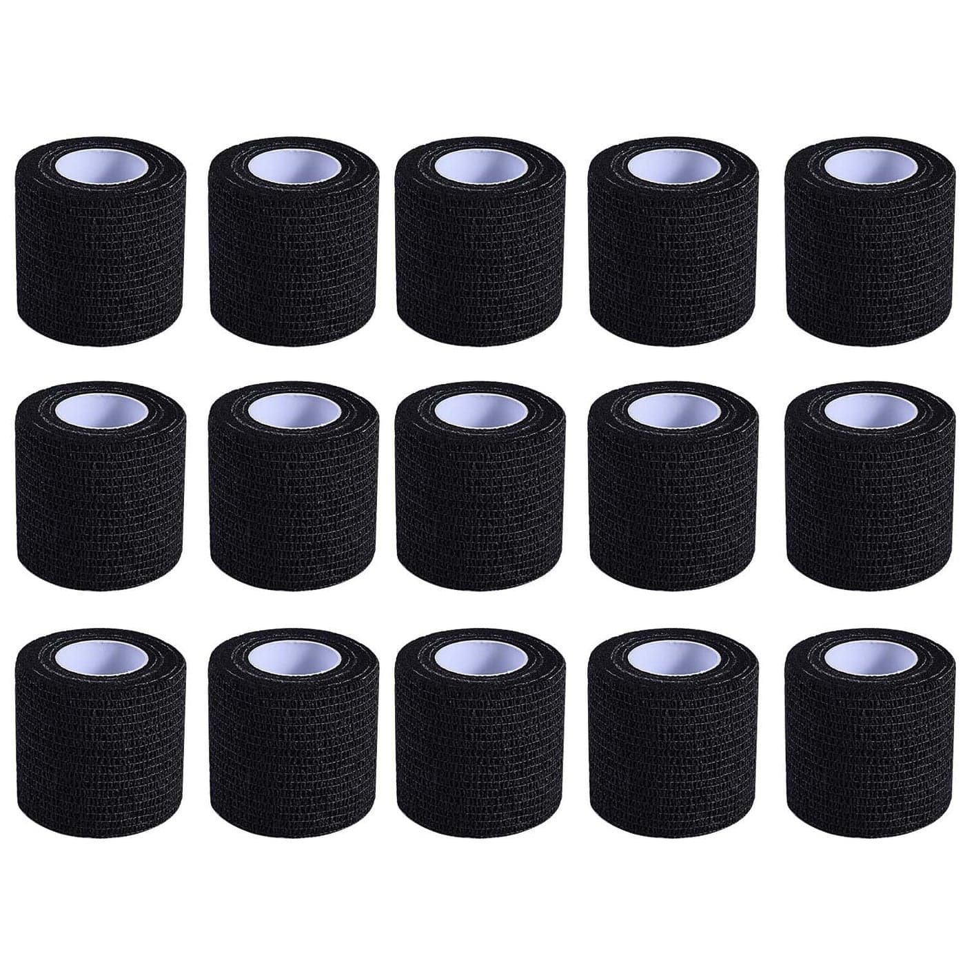KISEER 15 Pack 2 Inch x 5 Yards Black Self Adhesive Bandage Breathable Cohesive Bandage Wrap Rolls Elastic SelfAdherent Tape for Stretch Athletic Sports Wrist Ankle