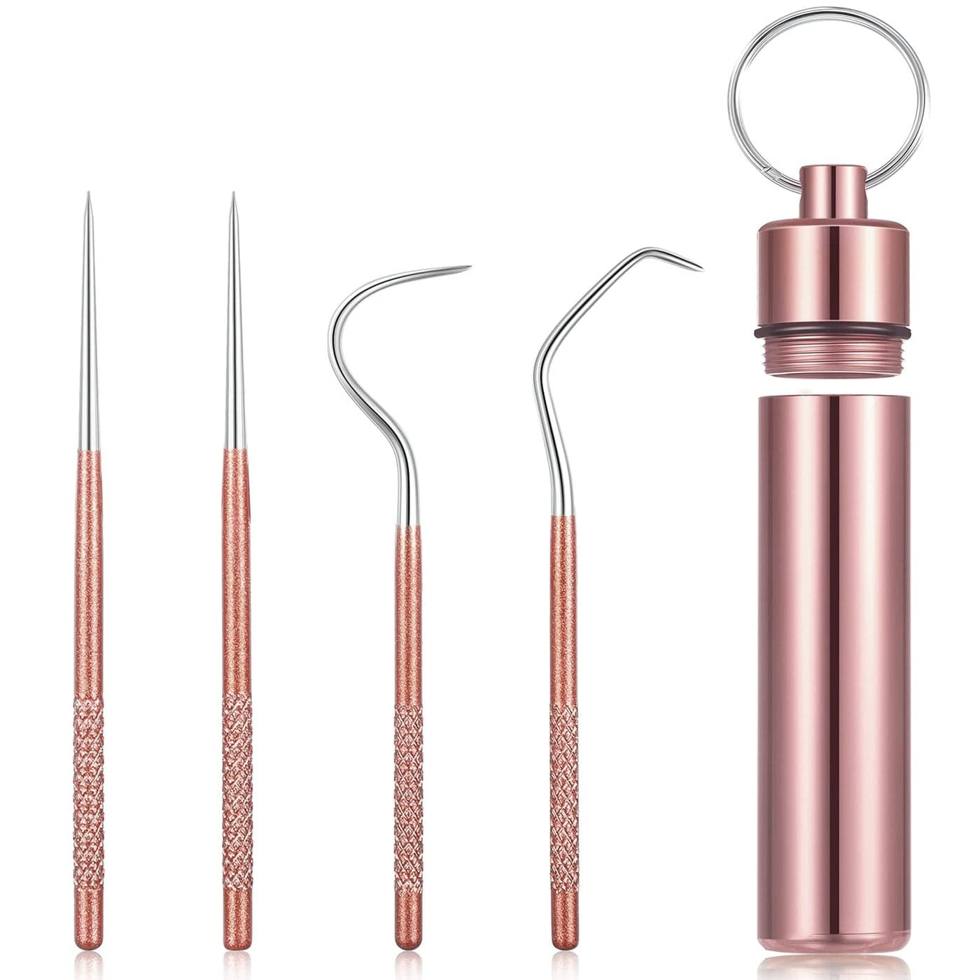 Portable Titanium Toothpicks Pocket Set Reusable Metal Stainless Steel Toothpicks with Holder for Outdoor Picnic and Camping Rose Gold1 Set