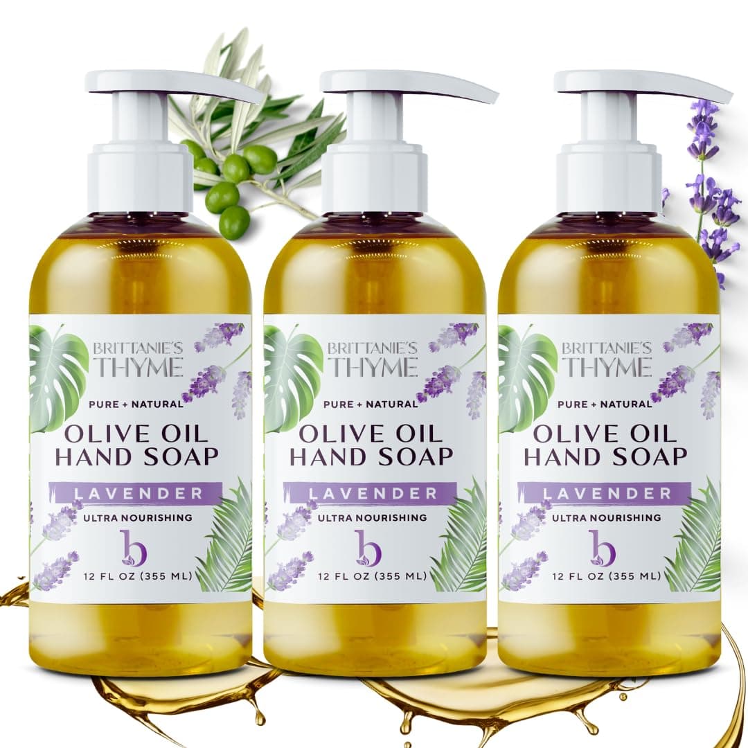 Brittanies Thyme Organic Natural Hand Soap 12 oz Pack of 3 Lavender Castile Soap Made Olive Oil And Natural Luxurious Essential Oils Vegan Gluten Free