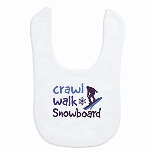ChalkTalkSPORTS Snowboarding Baby & Infant Bib | Crawl Walk Snowboard | Microfiber | Navy