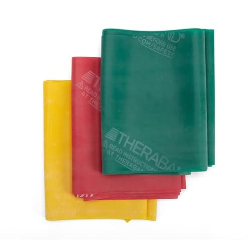 THERABAND Resistance Bands Set, Beginner Kit, Yellow, Red, Green, Latex Elastic Bands for Exercise & Physical Therapy, Strength Training Bands for Upper & Lower Body Fitness