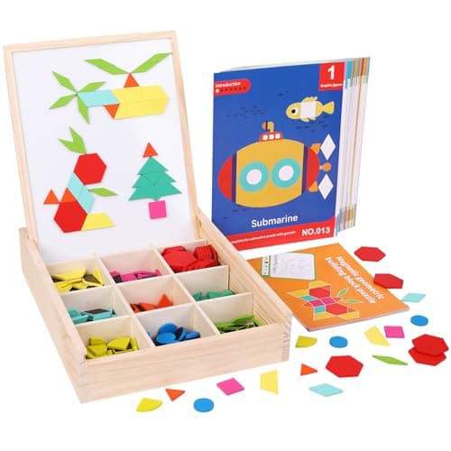 GEMEM 288 PCS Wooden Magnetic Pattern Blocks SetMontessori Tangram Puzzle STEM Toys for Kids Ages 38 Educational Learning Toys Gift