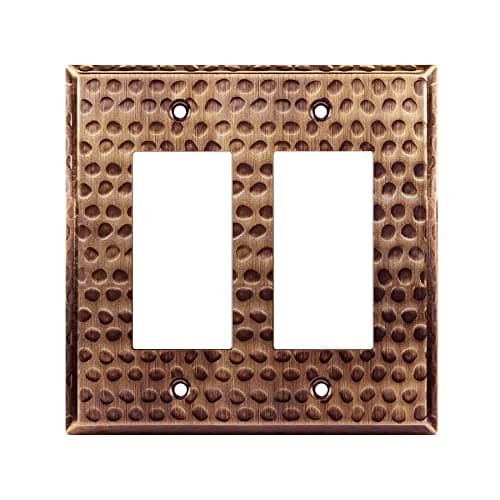 LIDER Decorator Switch or Receptacle Metal Wall Plate, Stainless Steel Outlet Cover, Corrosion Resistant, Mid-Size 2-Gang 4.88" x 4.92", 201 Stainless Steel, LMWP-32M-HAC, Hammered Antique Copper