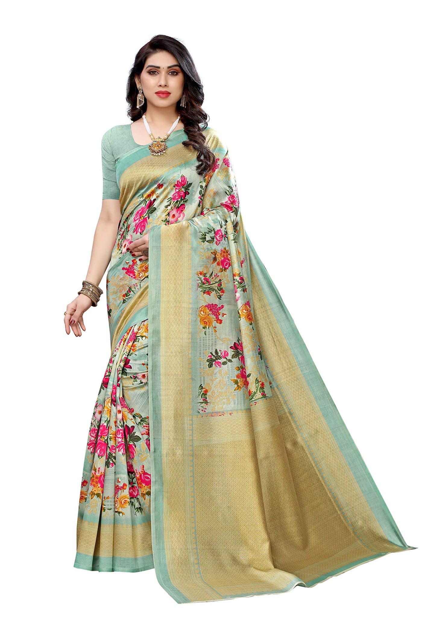 Yashika Women's Art Silk Saree With Unstitched Blouse Material.