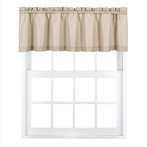 Valea Home Waffle Woven Textured Valance Curtains for Bathroom Water Repellent Window Covering Short Curtain, Taupe, 60 x16 inches, 1 Panel