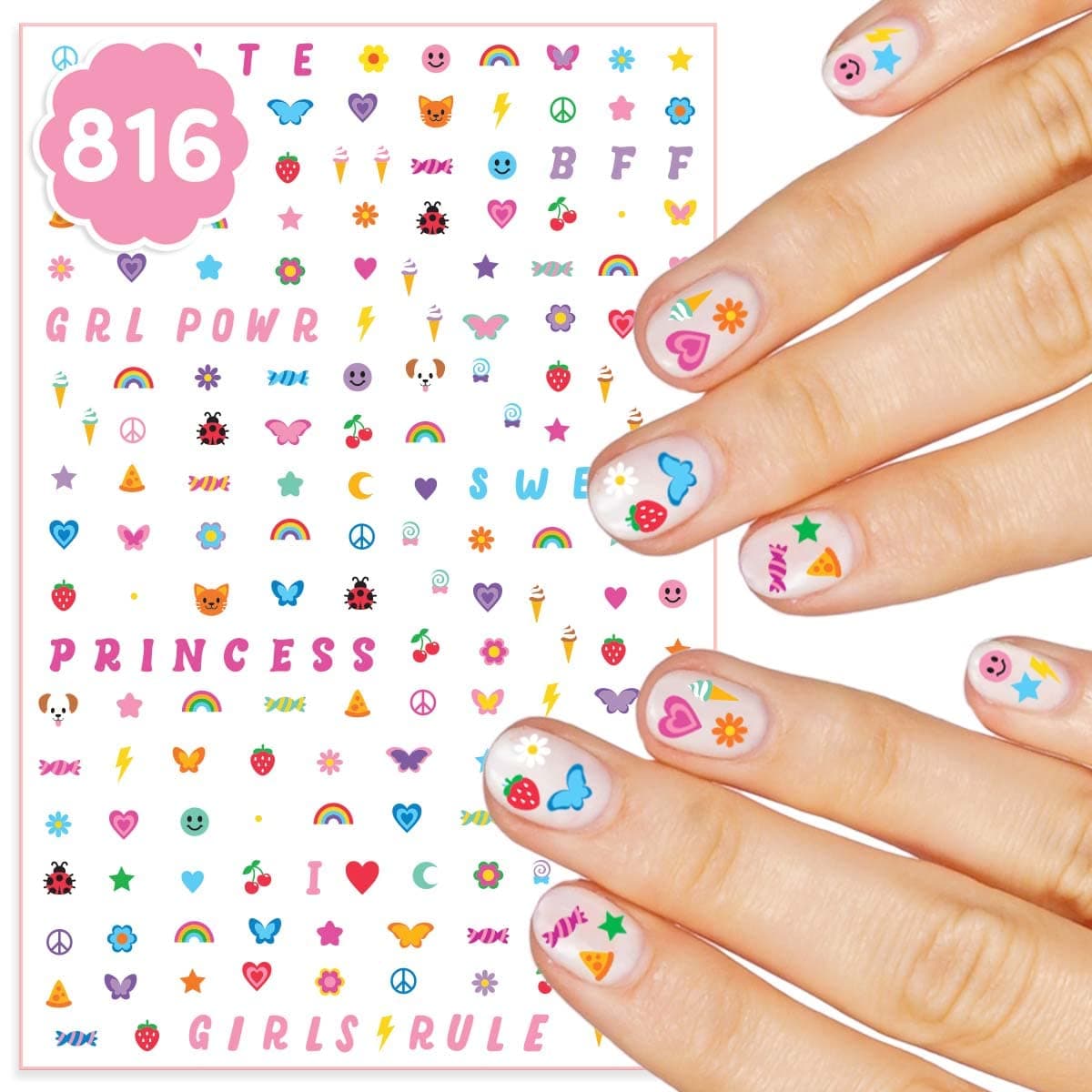 xo Fetti Kids Nail Stickers 816 Decals Birthday Girl Party Favors DIY Home Activity Gift Cute Nail Transfer Groovy Princess Girl Power Easter Basket