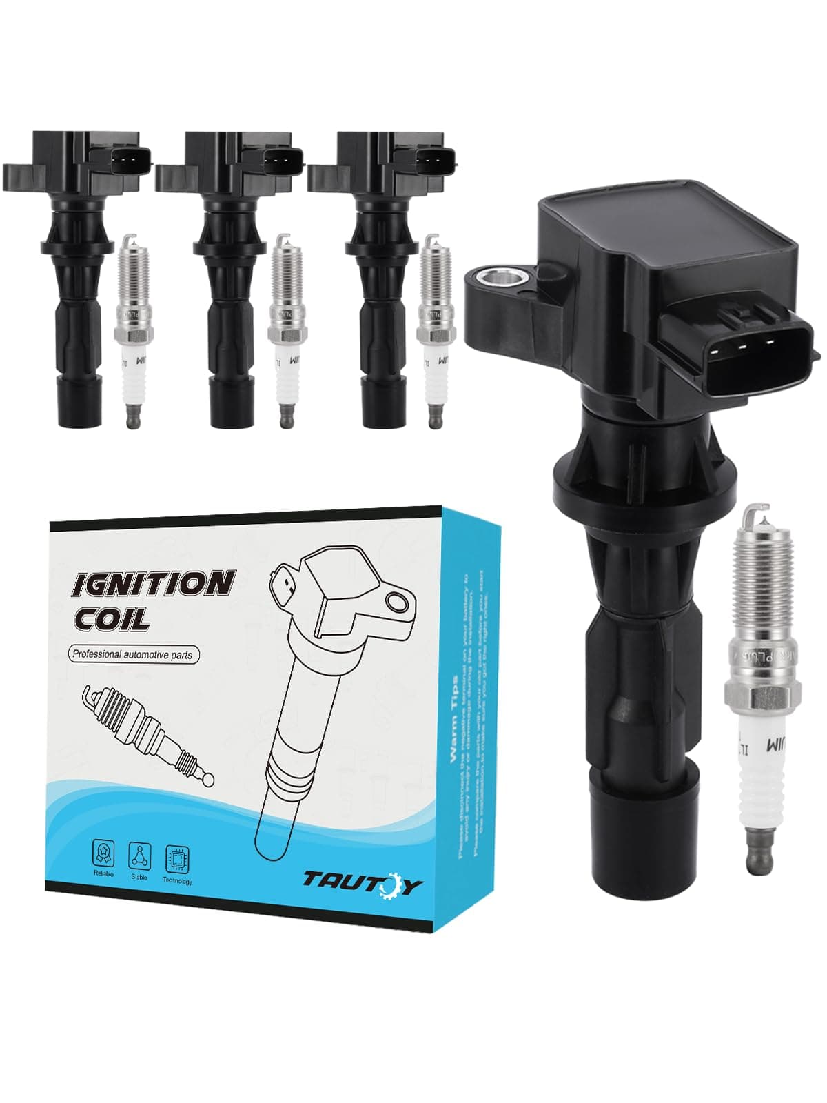 TAUTOY Set of 4 UF540 Ignition Coil Pack & Spark Plugs For Mazda CX-7 2.3L 2.5L 2007-2012,MX-5 Miata 2.0L 2006-2015,3 Sport 2.0L 2.3L 2.5L 2006-2013,6 2.3L 2.5L 2006-2013,5C1740 L3G218100 90083