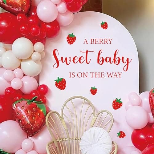 JarThenaAMCS Gender Reveal Party Decal Sign A Berry Sweet Baby is on The Way Wall Sticker Cute Strawberry Theme Wall Decor for Summer Baby Shower Balloon Arch Backdrop