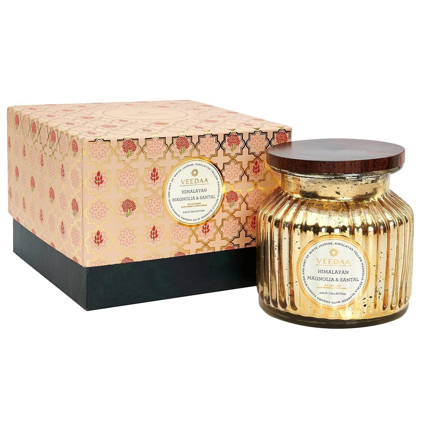 VEEDAA Himalayan Magnolia Santal Mercury Glass Soy Wax Scented Candle Burns 65 Hours