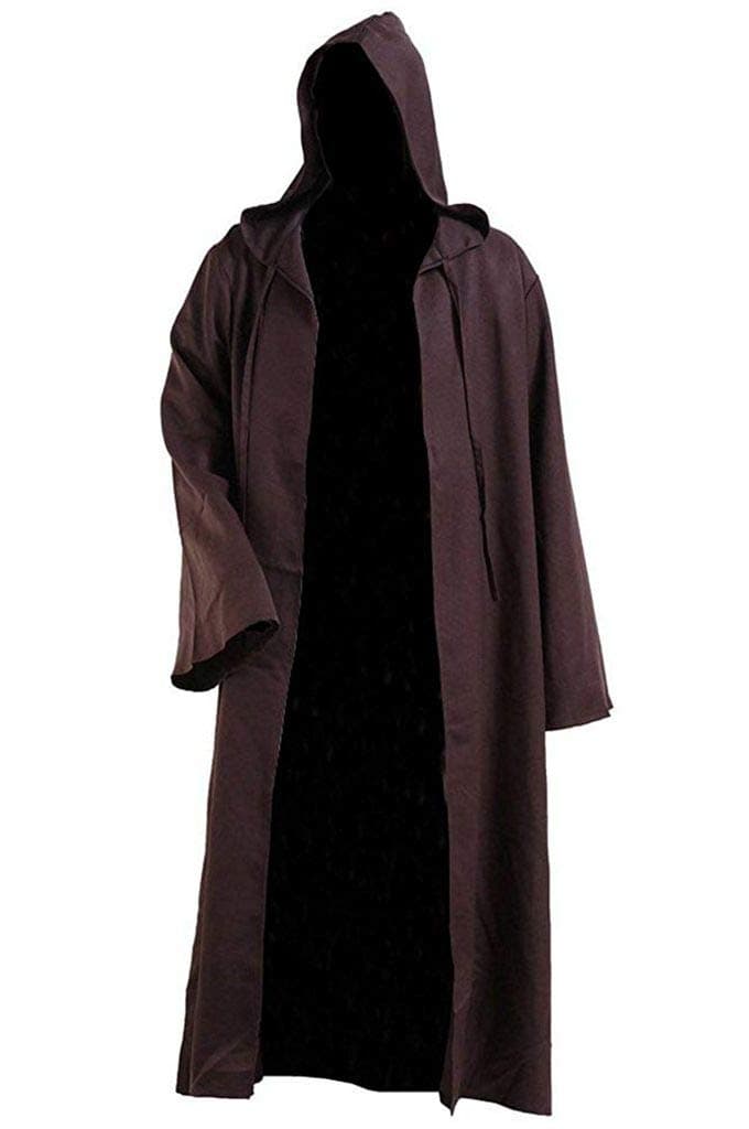 LHJ Men Tunic Hooded Robe Halloween Costume Knight Cloak Brown