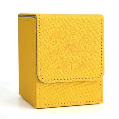 Arkeiliy MTG Deck Box with 50 Pcs Card Sleeve, 110+ Card Storage Leather Deck Box for Magic Commander, Collectible Trading Card Cases for Trading Card Games (Yellow)