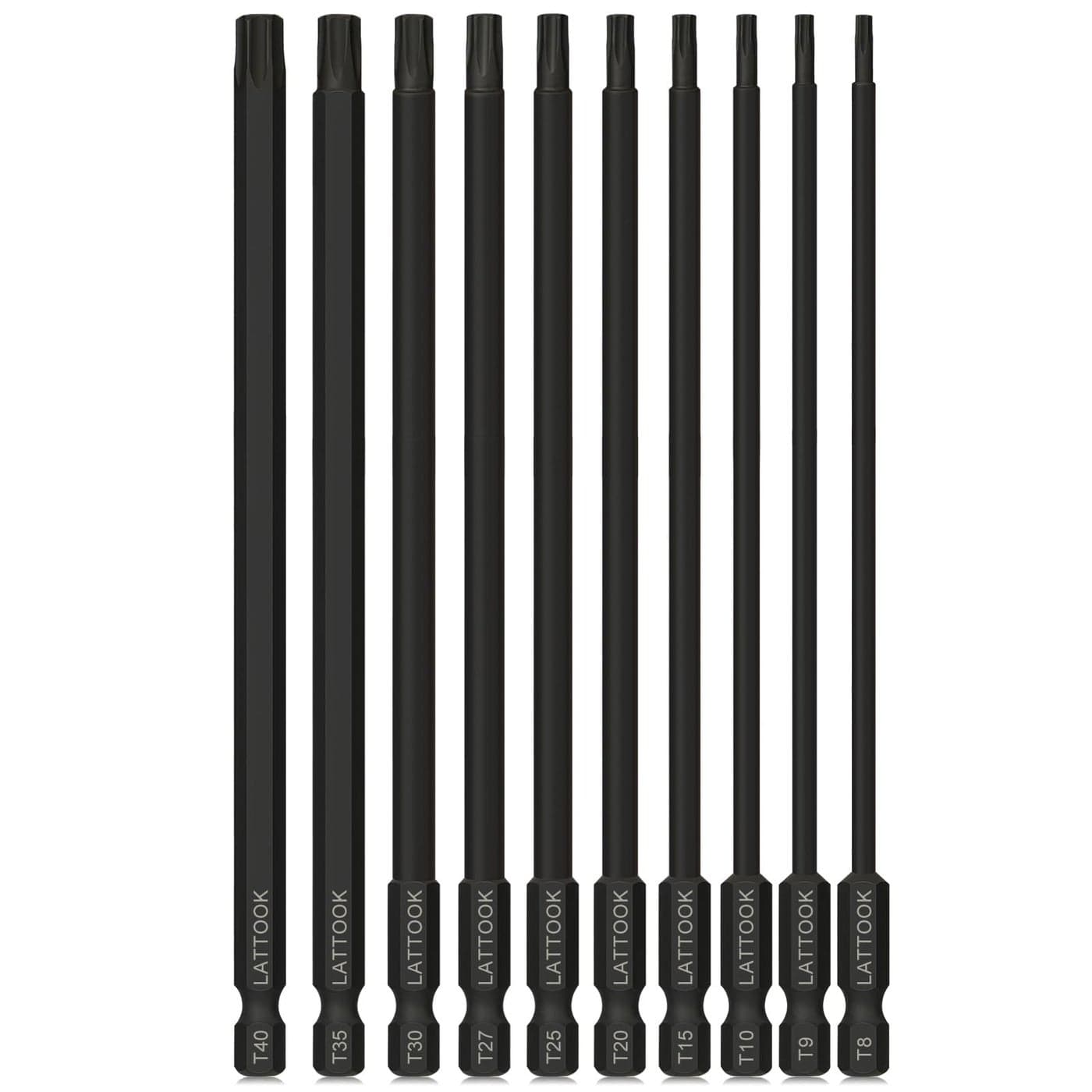 6" Long Torx Bit Set, LATTOOK Security Tamper Proof Star Torx Bit Set, Magnetic S2 Steel, T8 T9 T10 T15 T20 T25 T27 T30 T35 T40