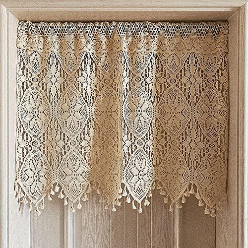 Yunsurey Retro Crochet Curtain Valance for Kitchen Window Boho Curtain Tiers for Coffee Decor Rod Pocket Farmhouse Short Curtains for Room Divider 1 Panel Knitting Doorway Curtain W35 X L35 Inch