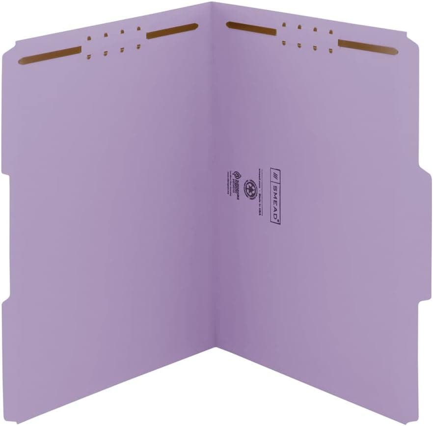 Smead Fastener File Folder 2 Fasteners Reinforced 13Cut Tab Letter Size Lavender 50 per Box 12440