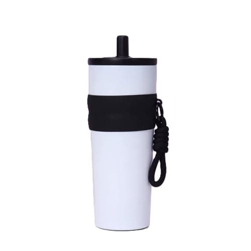 AUGEN 710ml Stainless Steel Water Bottle with Straw & Carry Strap | 316 Steel Vacuum Insulated Flask | Hot & Cold Leak-Proof Sports Travel Mug for Gym, Office, Outdoor & Car Use (White)