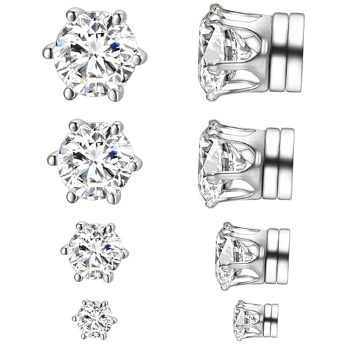 8 Pairs Clip On Earrings for Non Pierced Ears, Magnetic Ear Studs for Men, Usually Occasion, Men Accessories (Silvery)