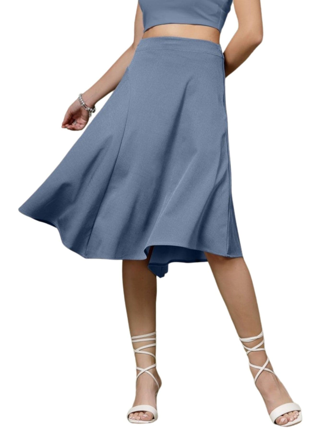 OOMPH! A-Line Handkerchief Hem Lycra Skirt for Women Blue - msk261