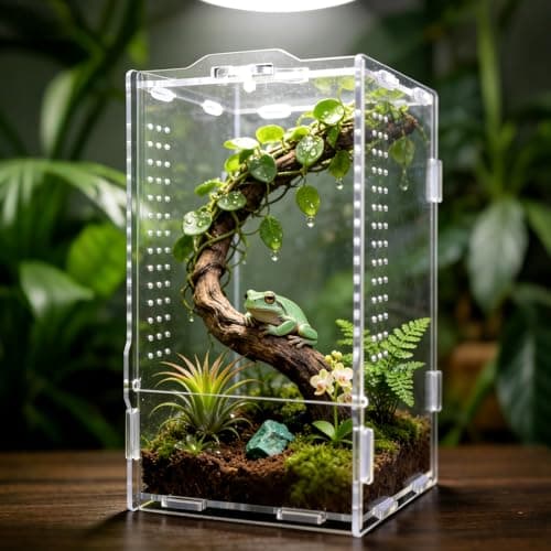 GTSEEMUU Jumping Spider Enclosure, Insect Terrarium, Bug Cage, Acrylic Terrarium for Tarantula, Snail, Praying Mantis, Frog, and Small Reptiles (4.7" x 4.3" x 7.8")