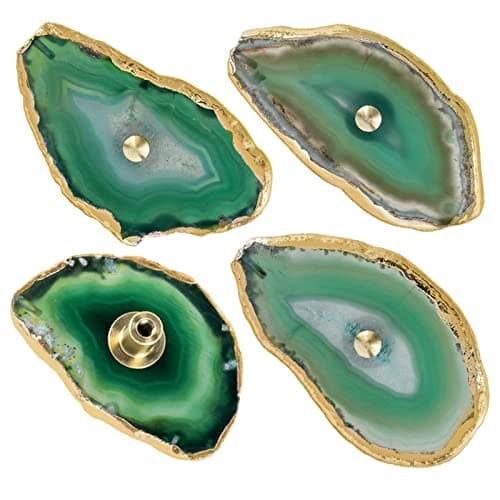 TUMBEELLUWA 4pcs Irregular Agate Slice Cabinet Knobs with Screws Gold Plated Edge Cupboard Stone Pulls and Handles for Furniture Decor Green