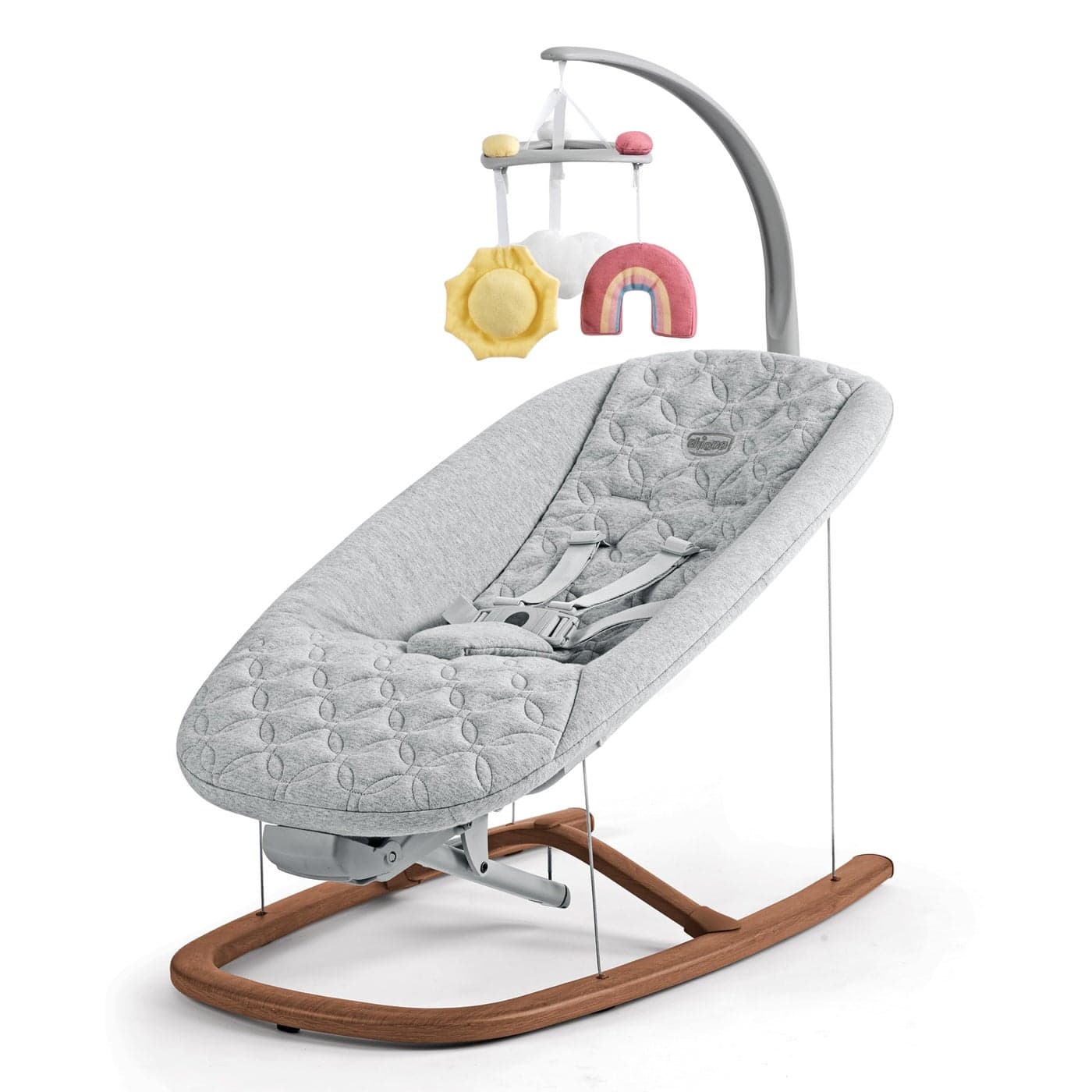 Chicco Float Baby Bouncer Seat Quilted Organic Cotton Seat Pad Included bar with Plush CloudGrey